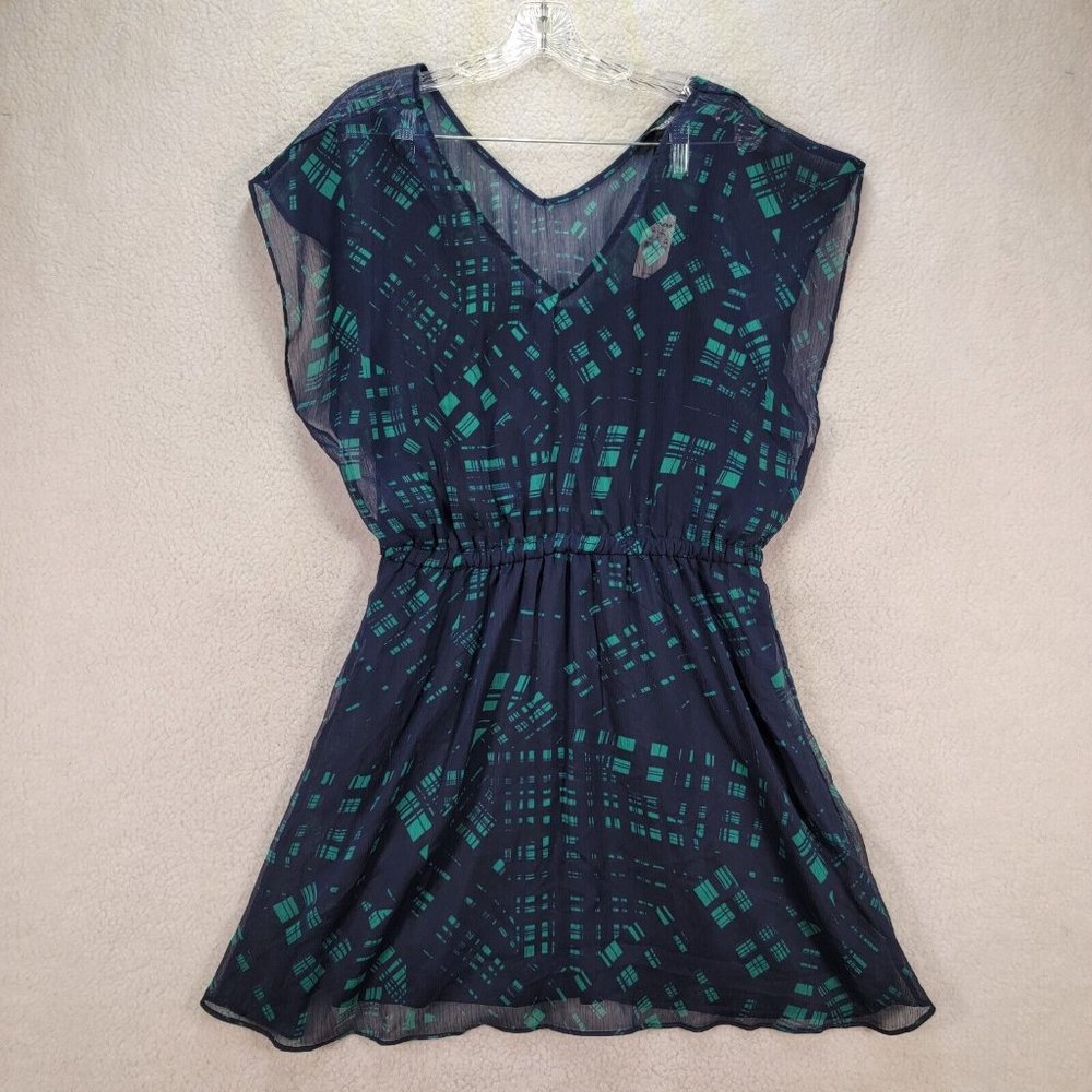 NWT Express Navy Geometric V Neck Light Weight Lined Modern Mini Dress